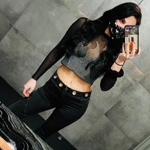 MATCHING SKIRT SET mesh top w rhinestones